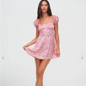 For Love & Lemons Antonia Mini Dress in Pink Floral Puff Sleeve Bow size small